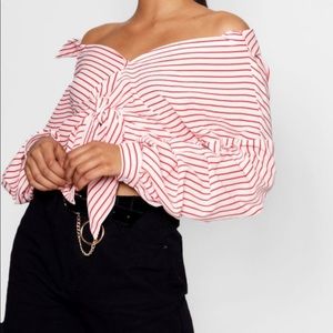 Striped Button Down Ruched Sleeve Shirt size 6